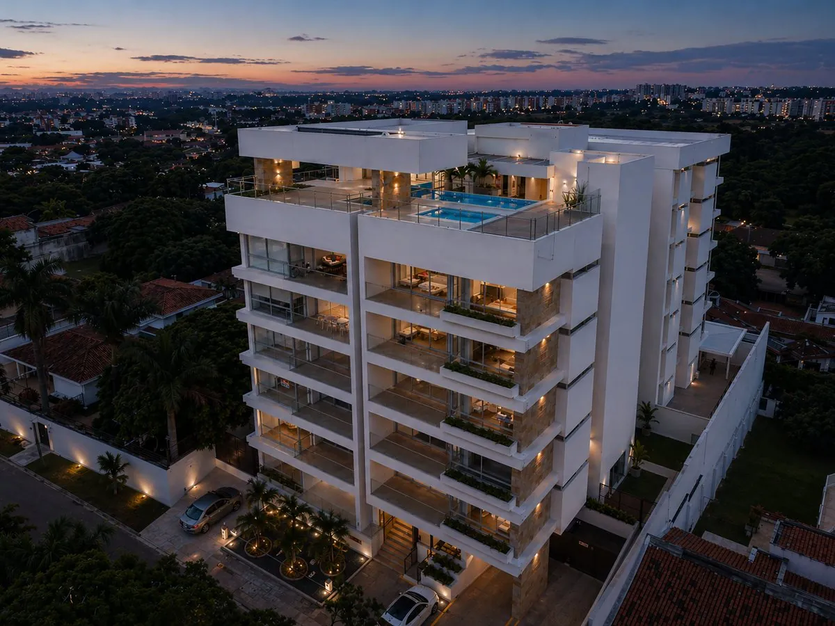 Monterosso, edificio residencial en Cali, vista aérea al atardecer